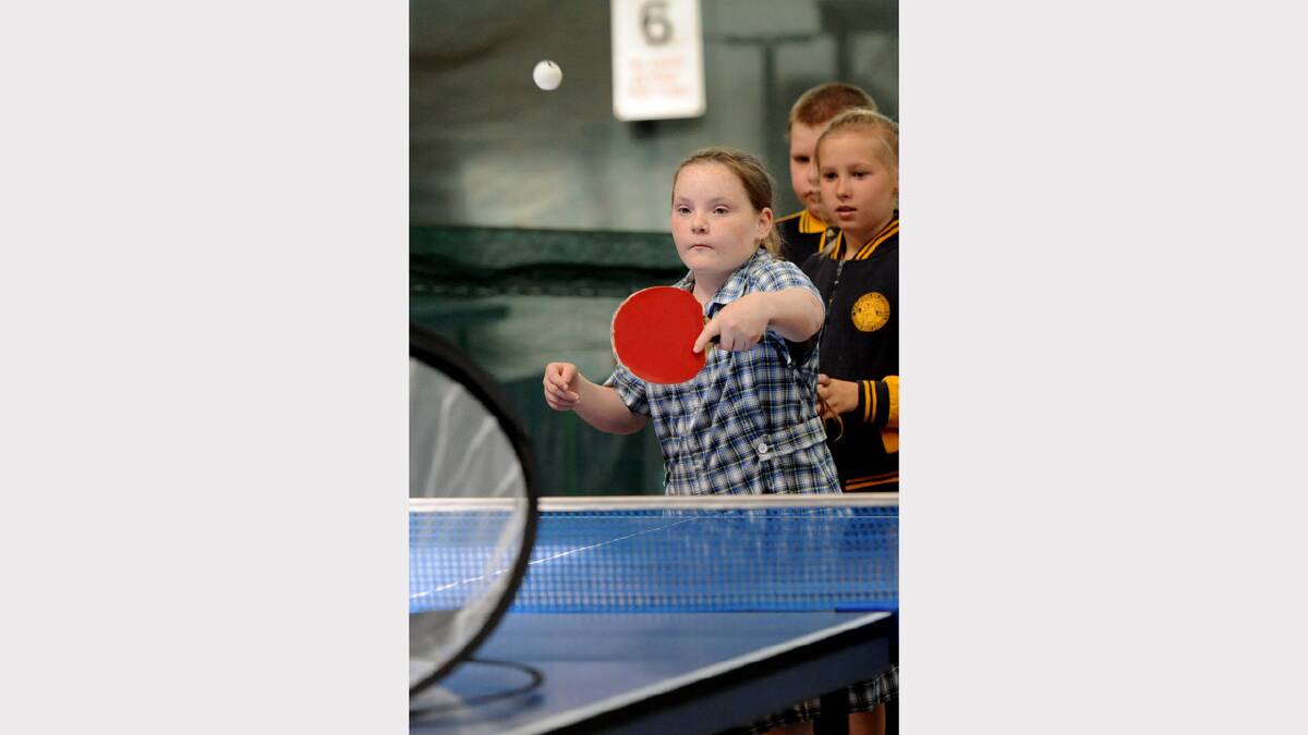 HAVING A GO: Clair Brant plays a backhand at Horsham West Primary School’s table tennis day.