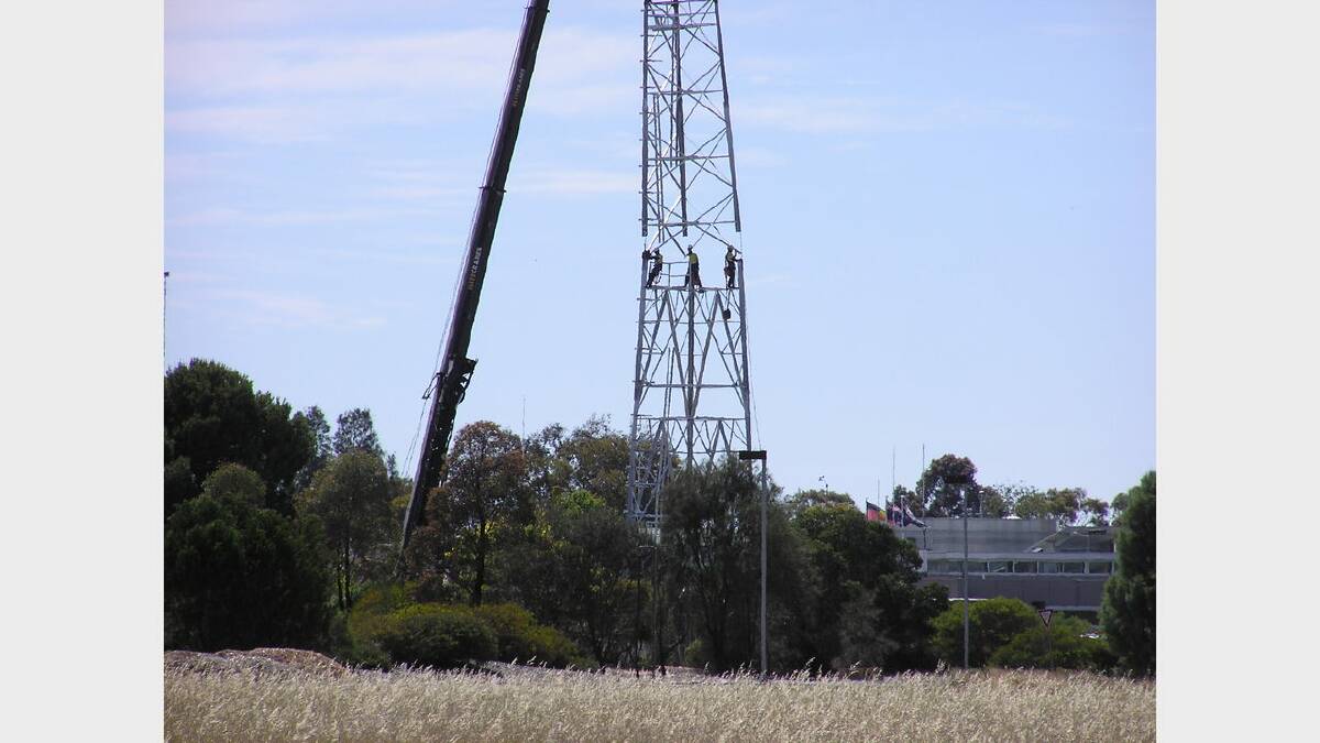 TAKING SHAPE: A new communications tower is assembled at the Department of Environment and Primary Industries in Horsham.