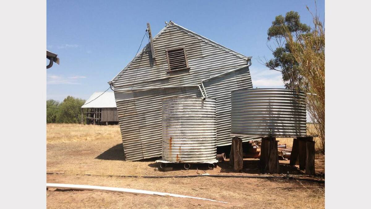 TUESDAY: Thomas Birch captured these wild weather photos near Minyip of a seed barn being blown over by strong winds on Tuesday.