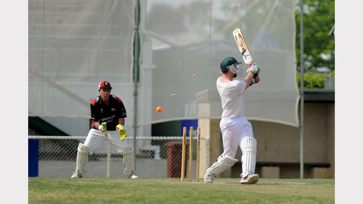 WICKET: Blackheath-Dimboola’s Tom Magee is bowled by Ross Frew in the grand final of the Carr-McRae Twenty20 Cup on Sunday. Saints wicketkeeper Mark O’Beirne watches on in the background. Picture: SAMANTHA CAMARRI