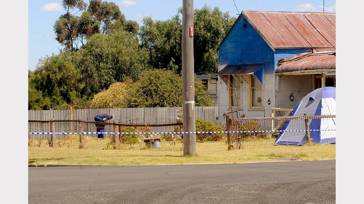 INVESTIGATION: Police scour a Goroke property after Julie-Ann Rogers was shot dead February last year. Picture: SAMANTHA CAMARRI