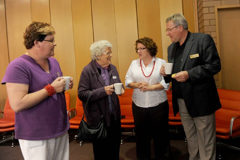 Lesley Lannen, Dawn Hobbs, Cancer Council Victoria head of fundraising and communications Deb Stringer and Horsham Mayor David Grimble at council's morning tea.