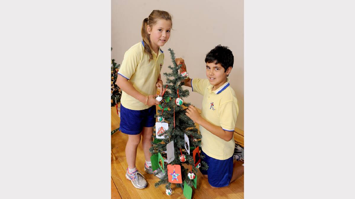 Jemma Nagorcka and Will Brennan, 11 year 5, with their class tree 