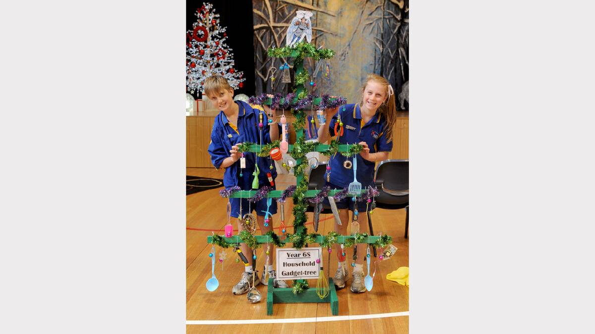 Ahren Koch and Sarah Barber, 12 year 6, with their class tree 
