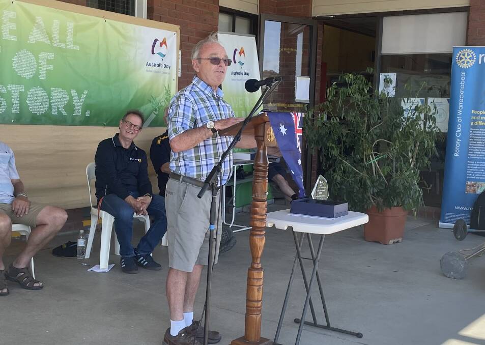 COMMUNITY: Mr Wright accepting his award on january 26 at Warracknabeal ANZAC Park. Picture: ALISON FOLETTA