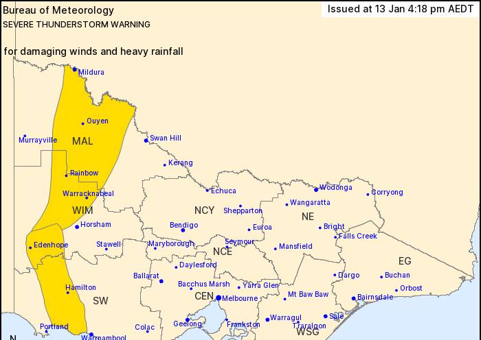 Damaging winds and heavy rainfall warning for parts of Wimmera