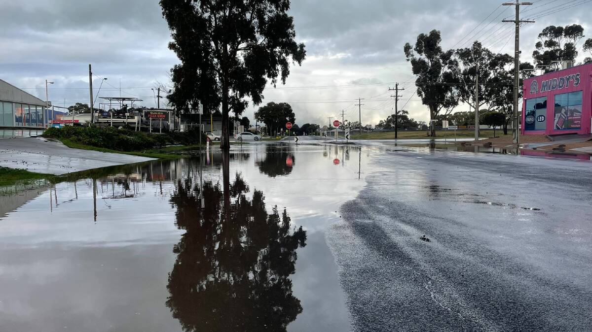 POURED: Bennett Road flooded in Horsham after Sunday nights rain fall. Picture: CLINT KING