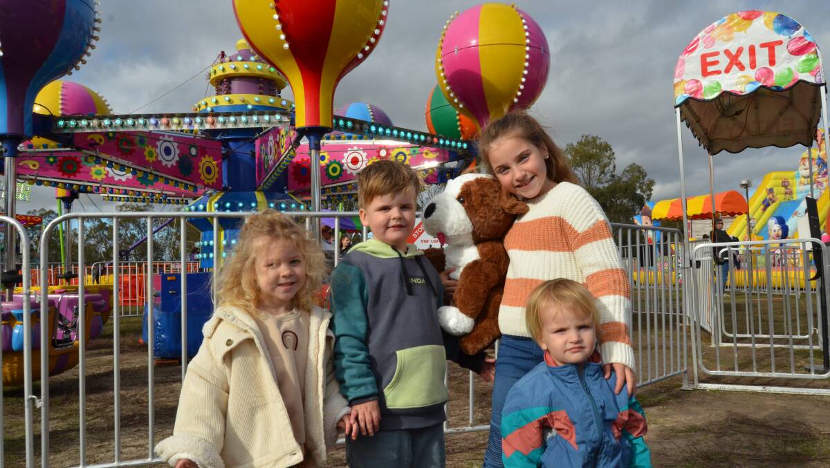 FAMILY FUN: Rahli Clark, 3, Tasman Chapple, 5, Ever Chapple, 8 and Banks Chapple, 1 at last weekend's fair at Maydale Reserve. Picture: ALISON FOLETTA
