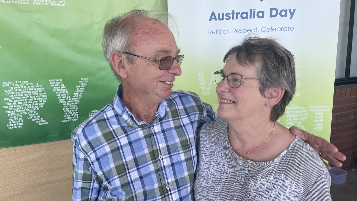 UPSTANDING: Ian Wright with his wife Beth at the Australia day event in Warracknabeal. Pictrure: ALISON FOLETTA