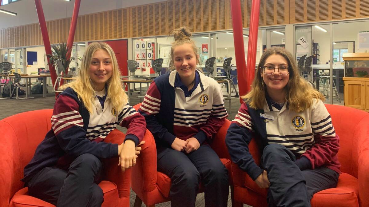 SCHOOL TIME: Horsham College Year 12 students, Karla Creasey, Izzy Overman and Bella Panozzo keen to get the GAT done and dusted. Picture: CONTRIBUTED