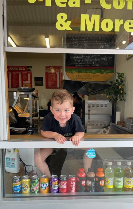MASSIVE: It's all hands on deck for Horsham's Food Babies takeaway, but Jaxon Jeffery, 3, is hanging about for the Easter Bunny. Picture: CONTRIBUTED.