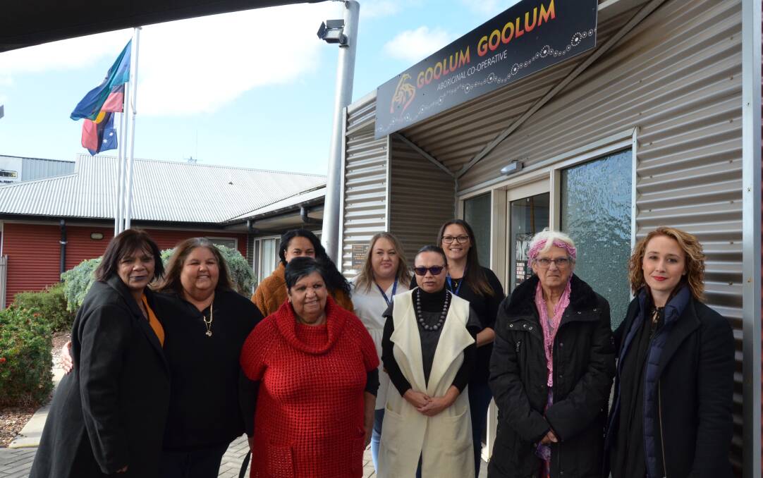 A VOICE: The women who came together to fight for the safety and healing of others, Joanne Clarke, Pam Branson, Kelly Britten, Renee Secombe, Melissa Sabbo, (front) Bella Kennedy, Nola Illin, Jennifer Beer and Minister for Aboriginal Affairs, Gabrielle Williams. Picture: ALISON FOLETTA