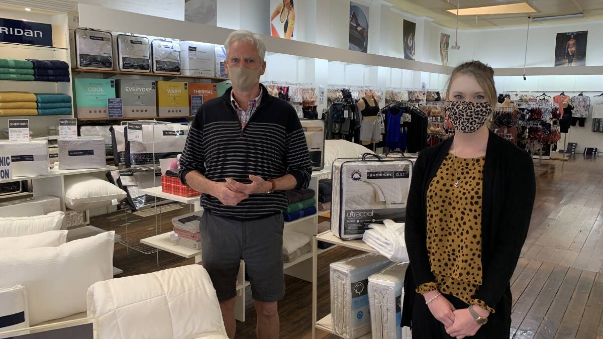 HAPPY HOLIDAYS: People were ready to shop after a hard year. John Latimer and Kelly Smithyman from Cooks Manchester and Lingerie saw a strong December. Picture: ALISON FOLETTA.