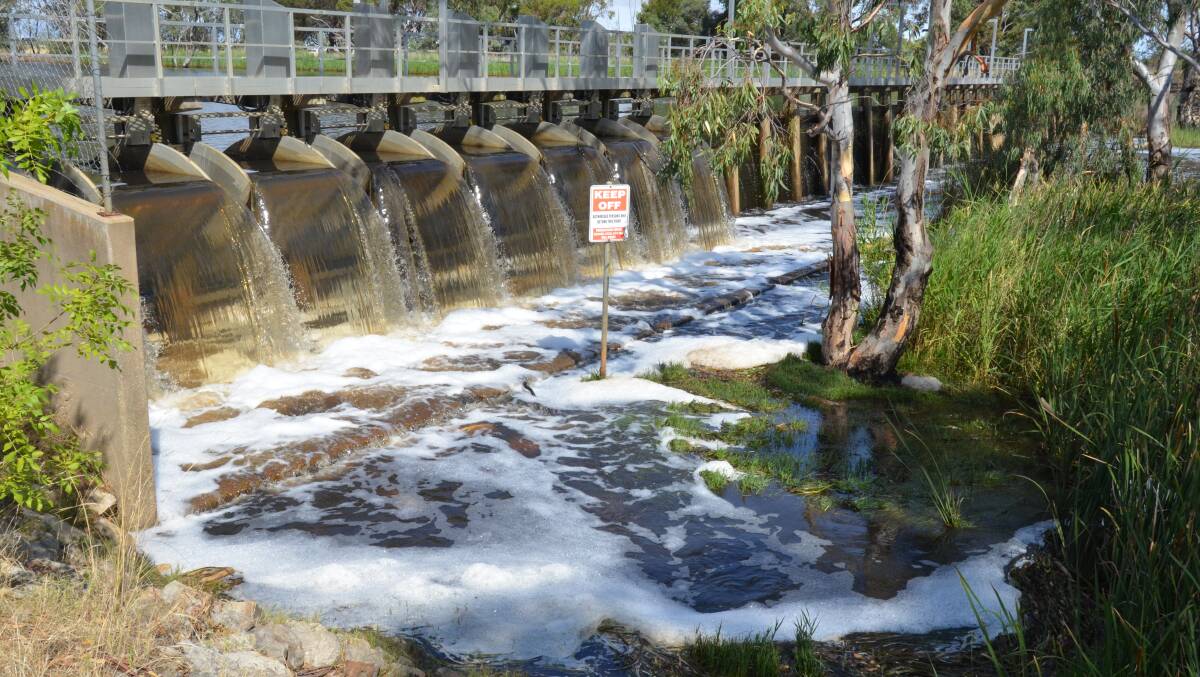A RUSH: Water being released at the Weir location in Horsham. Picture: ALISON FOLETTA.