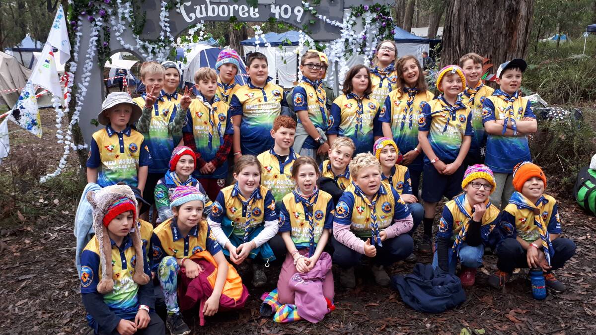 CUBS: Horsham and Wimmera Cubs at the Cuboree. Keeping warm with beanies knitted by Claire's mum and sun safe with hats by Viterra. Picture: CONTRIBUTED.