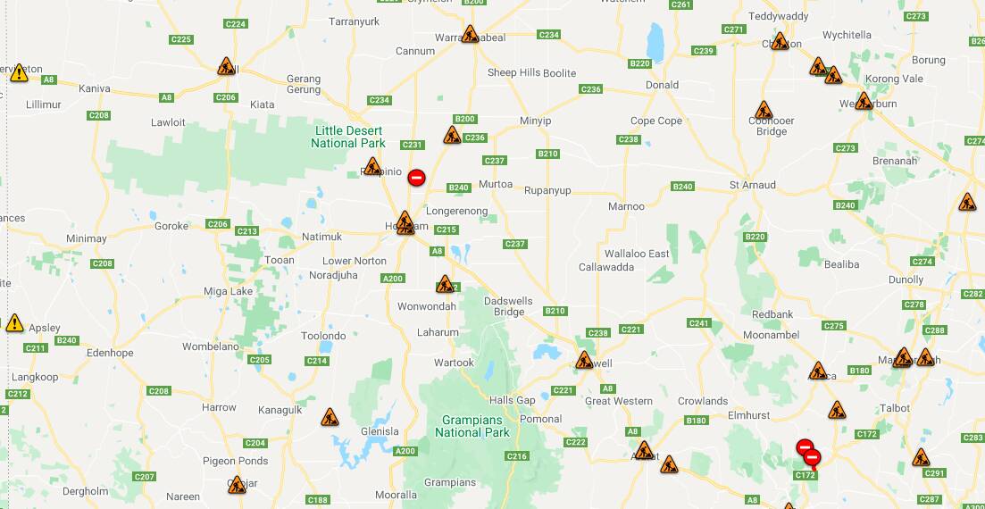 ROAD MAP: Locations where road works are being undertaken in the Wimmera. Picture: VICROADS