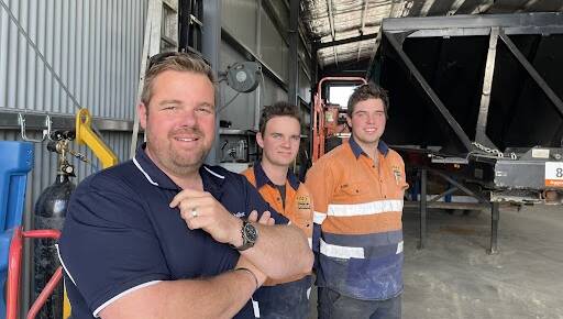 SUBSIDY: MG Field and Engineering's Chris Barber with apprentices Todd White and Bailey Driller. Picture: ALEX BLAIN