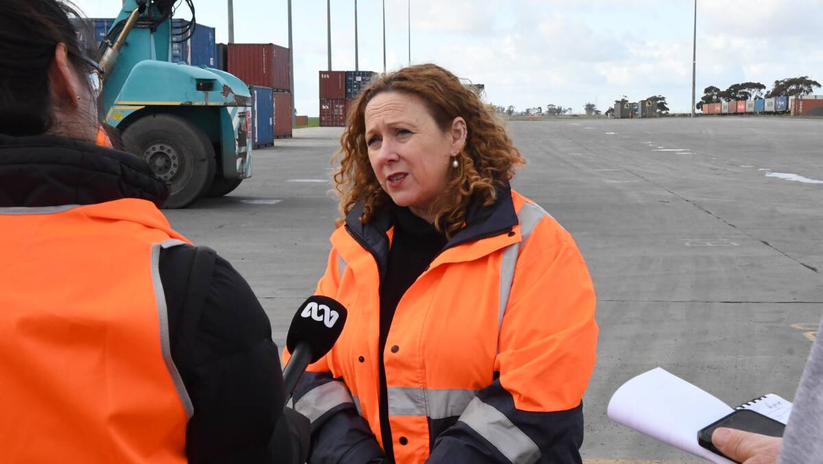 RAIL: Victorian Minister for Ports and Freight Melissa Horne at the SCT Logistics Intermodal Freight Terminal. Picture: ALEX DALZIEL