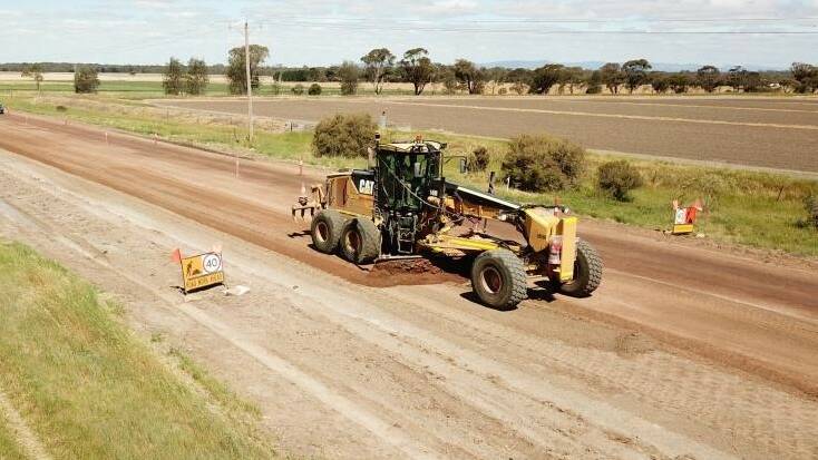 HIGHWAY: Crews working on the Henty Highway between Warracknabeal and Horsham. Picture: CONTRIBUTED