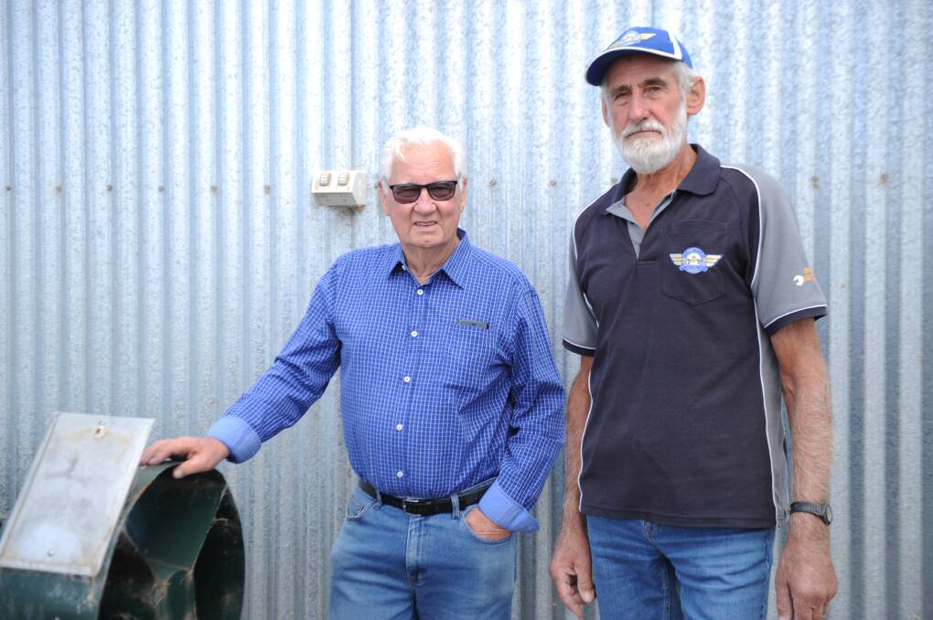 AVIATION: Nhill Aviation Heritage Centre's John Deckert (left), and Len Creek have both worked on the museum for more than 15 years. Picture: ALEX DALZIEL