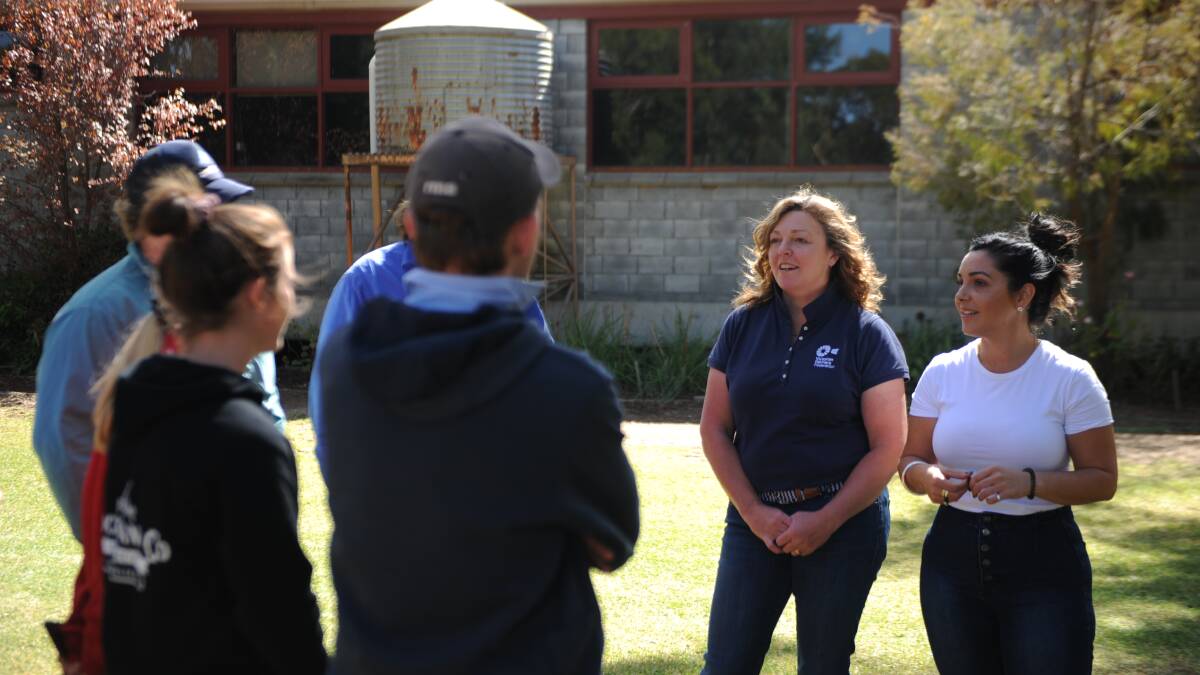 MEET AND GREET: Victorian Farmers Federation Chief Executive Jane Lovell (left) and President Emma Germano speaking to students from Longerenong College. Picture: ALEX DALZIEL