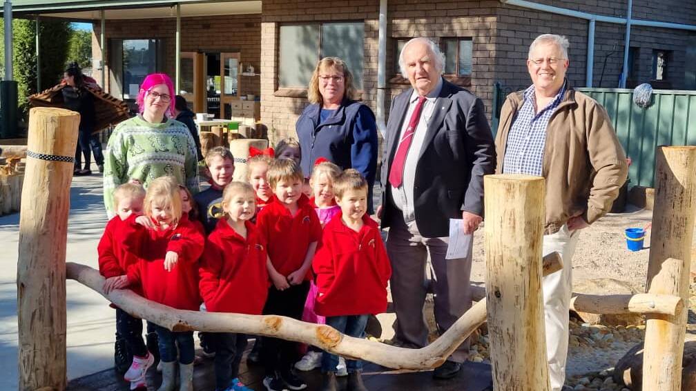 UPGRADE: West Wimmera mayor Bruce Meyer at the opening of Goroke Kindergarten's new play space. Picture: WEST WIMMERA SHIRE 