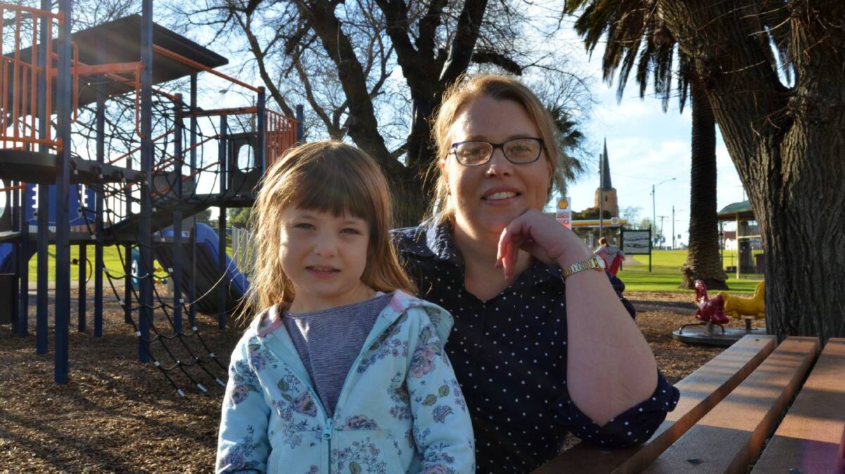 CHILDCARE: Dr Cathy Tischler with her five-year-old daughter Laura at Horsham's May Park. Picture: ALISON FOLETTA