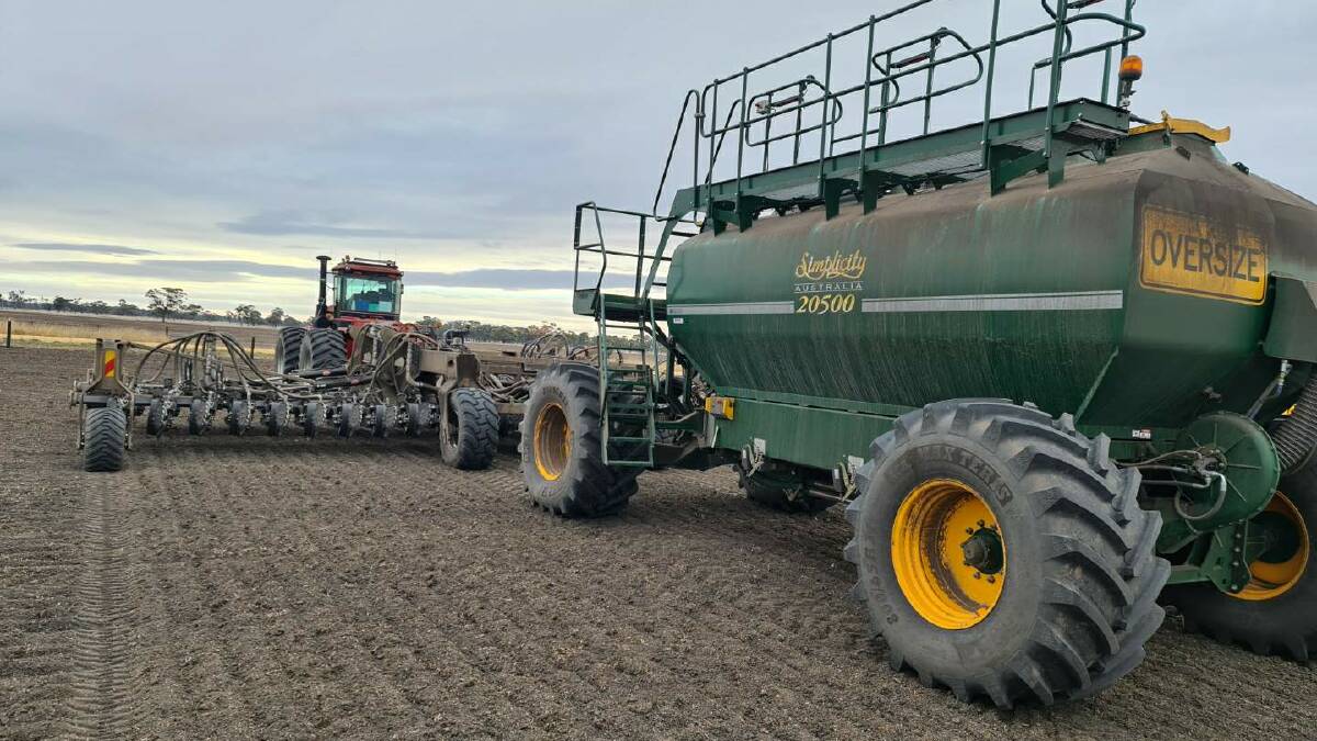 BROAD ACRE: Air seeder operating at Hawkins Booroopki farm. Picture: CONTRIBUTED
