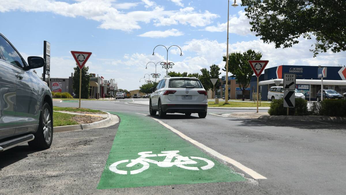 Two wheels: The new green 'bike only' lanes. Picture: RICHARD CRABTREE