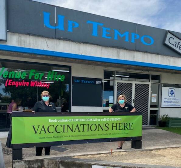 VACCINE CENTRE: Nurses Leanne Schilling (left) and Tereasa Hobbs at Up Tempo Cafe and Function Centre, 4a Dimboola Road. Picture: CONTRIBUTED