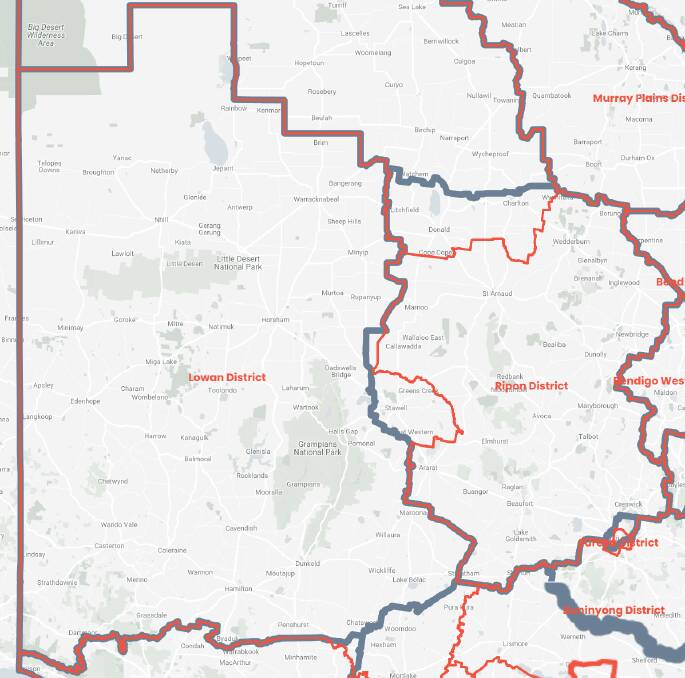 BOUNDARIES: The existing electoral boundaries (blue) imposed with the proposed boundaries (red). Picture: ELECTORAL BOUNDARIES COMMISSION 