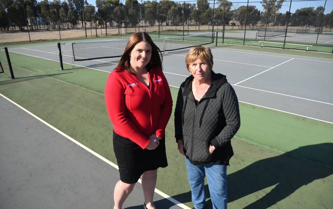 COMMITTEE: Haven Tennis Club representative Lisa Fulton (left) and Haven Community Enterprise Inc. representative Sue Exell hope to revamp the reserve's tennis courts. Picture: ALEX DALZIEL
