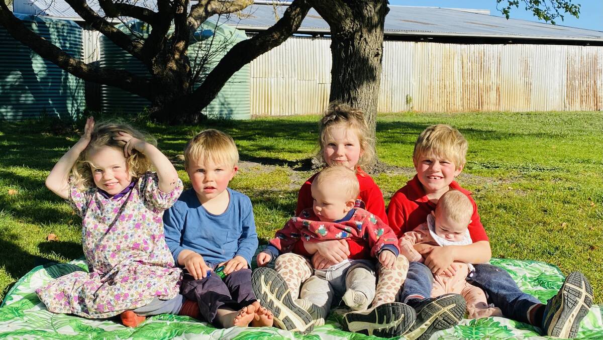 CHILDCARE: Edenhope's Matilda Mulraney, 3, with Wilbur Irving, 2, Marley Irving, 4, Ed Irving, Mackenzie Mulraney, 5, and Jemma Mulraney. Picture: CONTRIBUTED