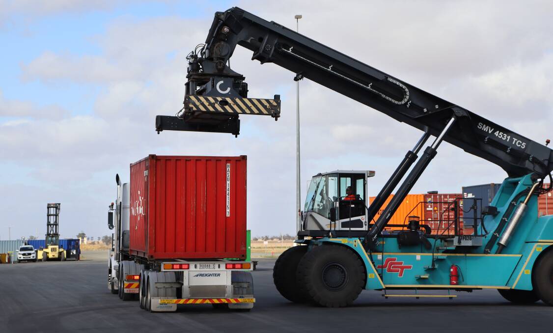 FREIGHT: SCT Group shifting containers at the former Wimmera Intermodal Freight Terminal. Picture: CONTRIBUTED