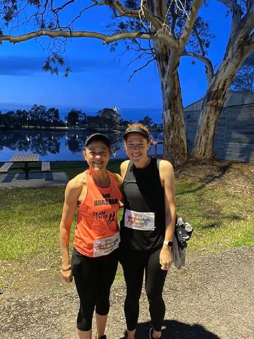 Mother and daughter, Vicki and Bianca Tyler alongside Kelly Miller ran a virtual marathon along the Wimmera River on Saturday. Picture: CONTRIBUTED