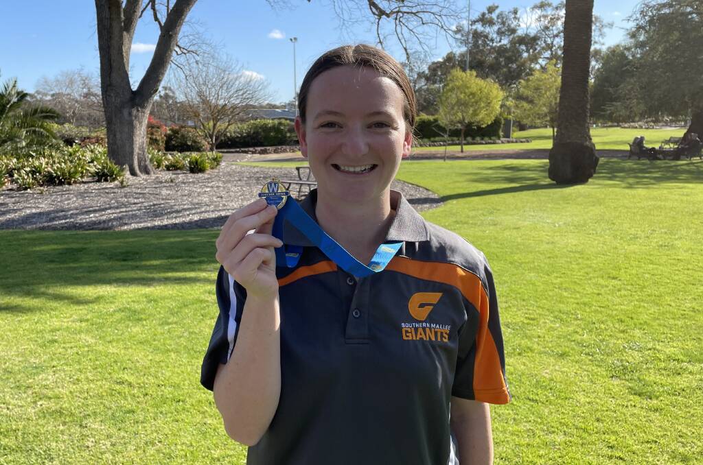 CHAMPION: Southern Mallee Giant Jodie Hayes poses with her 2021 Hatcher Medal. Picture: MATT HUGHES