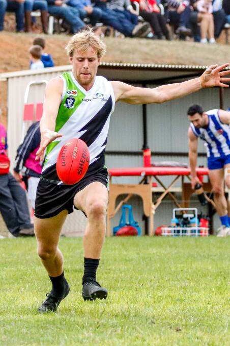 IN-FORM: Jeparit-Rainbow recruit Jay Kirwood (pictured) is leading the HDFNL goalkicking tally with 17 goals from four games. Picture PETER DOXEY PHOTOGRAPHY