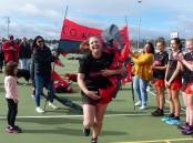 JOY: Noradjuha-Quantong's Kylee Walter celebrates 400 senior netball games for her club. Picture: CONTRIBUTED