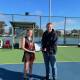 STAR: Emmerson Lawes photographed receiving her award from Blue Ribbon Foundation member Les Power at Quantong Recreation Reserve. 