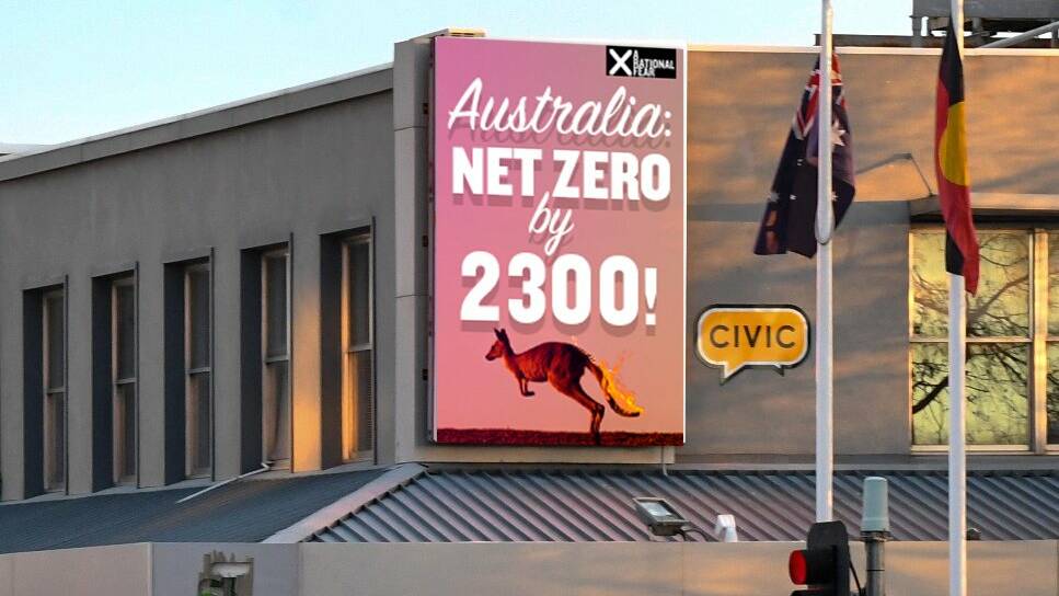 BILLBOARD: The satirical billboard promises Australia will reach net zero emissions within the next 279 years. Picture: TWITTER