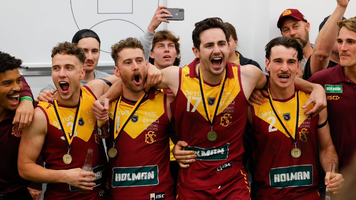 CHAMPION: Lachlan Delahunty, pictured here with teammates after the 2019 grand final, has enjoyed a glittering career in the WAFL. Picture: CONTRIBUTED