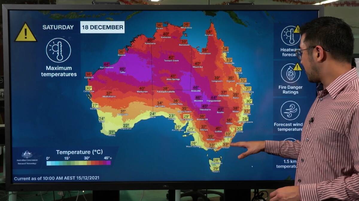 Meteorologist Jonathan How said the east if forecast for hot and wet conditions while the west is forecast for scorching conditions of up to 49C during a Bureau of Meteorology severe weather update.