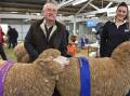 CHAMPIONS: Laura Baker and Warren McRae, Oakbank, St Arnaud, who took out the grand and reserve champion in the strong wool merino ewe competition, sponsored by Stock & Land.