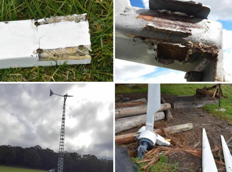 Broken parts from small wind turbines investigated by Energy Safe Victoria. Picture ESV.