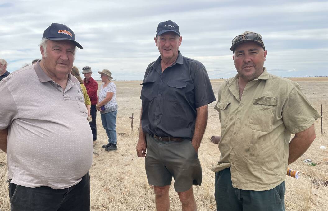 Joining the gathering at Wade's Termination Point - Former West Wimmera Mayor Bruce Meyer, Adrian Coad and Mayor Tim Meyer. Picture by Sheryl Lowe