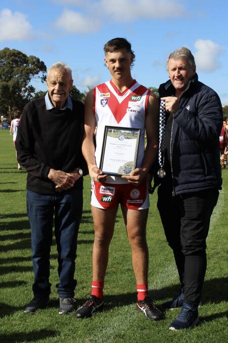 James Jennings pictured alongside his grandfather James Jennings Senior (left) and Blue Ribbon Foundation member Les Power. Picture supplied. 