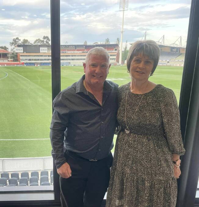 Frank Marklew and his wife Carolyn at the 2023 AFL Victoria Community Awards at Ikon Park on Friday, October 20. Picture supplied 