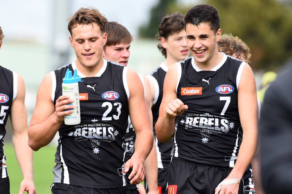 Horsham's Joel Freijah was selected by the Western Bulldogs in the 2023 AFL draft, whilst GWV Rebels teammate George Stevens has joined Geelong. Picture by Adam Trafford