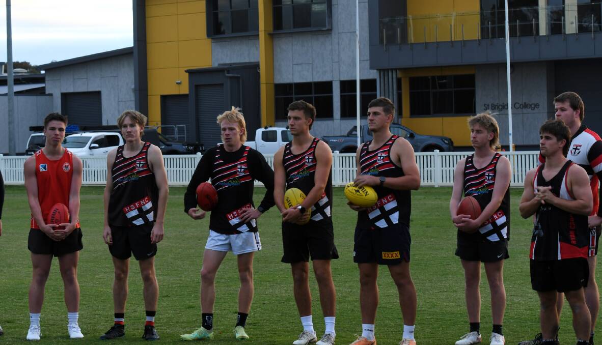 Horsham Saints senior players prepare for training on Tuesday, April 9. Picture by Lucas Holmes
