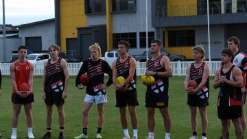 Horsham Saints senior players prepare for training on Tuesday, April 9. Picture by Lucas Holmes